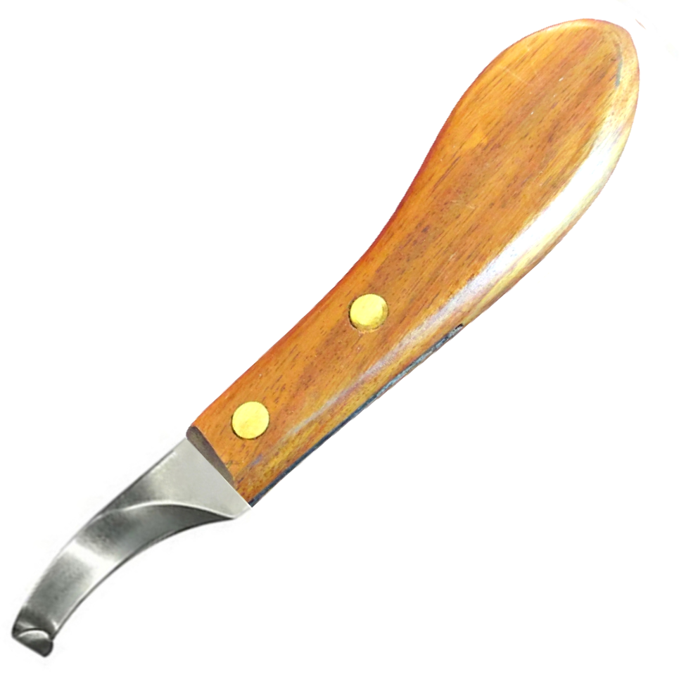 (WI-1263-R) DROP BLADE HOOF KNIFE ROUND WOOD HANDLE RIGHT????