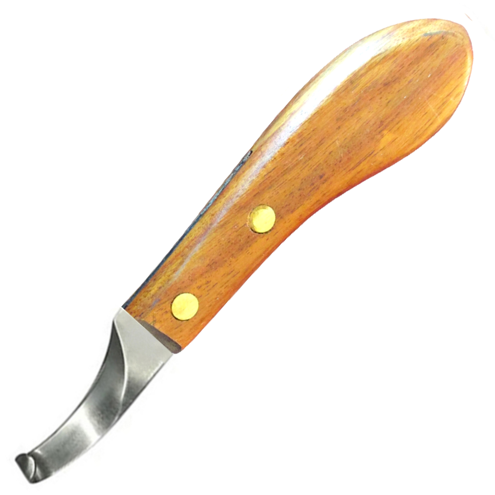 (WI-1263-L) DROP BLADE HOOF KNIFE ROUND WOOD HANDLE LEFT????